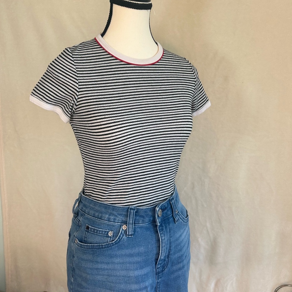 Topshop Black and White Striped Short Sleeve Tee